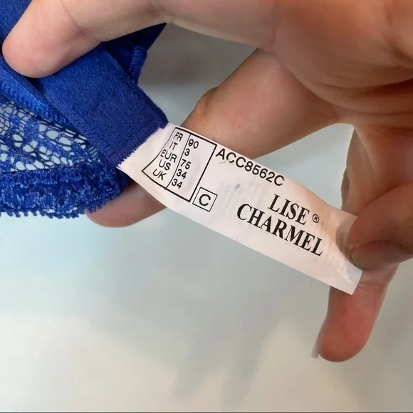 Lise Charmel Lace Floral Embroidered Blue Bra 34 C - Picture 9 of 10